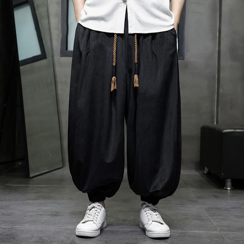 Buddha Stones Casual Daily Pure Color Drawstring Design Men