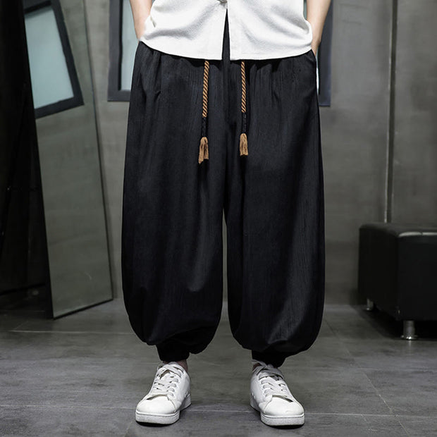 Buddha Stones Casual Daily Pure Color Drawstring Design Men's Harem Pants With Pockets - image 6