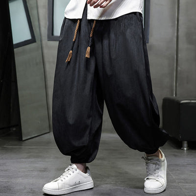 Buddha Stones Casual Daily Pure Color Drawstring Design Men's Harem Pants With Pockets - Black - US/UK/AU48，EU58(5XL) - image 1