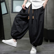 Buddha Stones Casual Daily Pure Color Drawstring Design Men's Harem Pants With Pockets - image 9