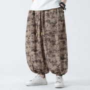 Buddha Stones Retro Casual Drawstring Design Floral Pattern Men's Harem Pants With Pockets - Tan - US/UK/AU48，EU58(5XL) - image 1