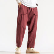 Buddha Stones Retro Casual Drawstring Design Men's Harem Cotton Plain Pants With Pockets - Crimson - US/UK/AU46，EU56 (5XL) - image 7