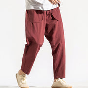 Buddha Stones Retro Casual Drawstring Design Men's Harem Cotton Plain Pants With Pockets - image 10
