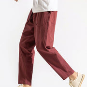 Buddha Stones Retro Casual Drawstring Design Men's Harem Cotton Plain Pants With Pockets - image 8