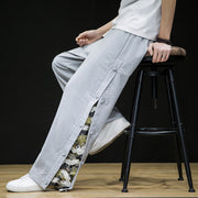 Buddha Stones Casual Patchwork Crane Pattern Frog-Button Design Men's Wide Leg Pants With Pockets - image 20