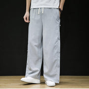 Buddha Stones Casual Patchwork Crane Pattern Frog-Button Design Men's Wide Leg Pants With Pockets - image 17
