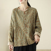Buddha Stones Leaf Print Women's Cotton Linen Jacket With Pockets - image 2