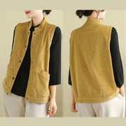 Buddha Stones Plain Sleeveless Women's Cotton Vest Corduroy Waistcoat With Pockets - image 19