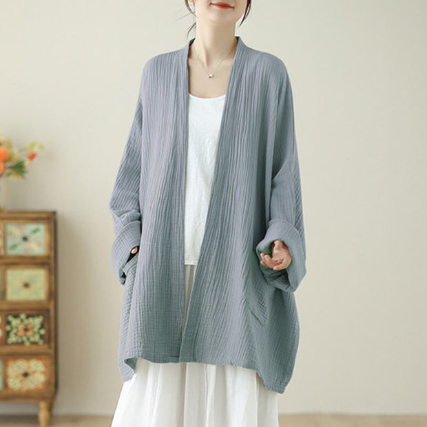 Buddha Stones Plain Long Sleeve Zen Meditation Cotton Linen Jacket With Pockets - LightSteelBlue - US12，UK/AU16，EU44 (XL) - image 15