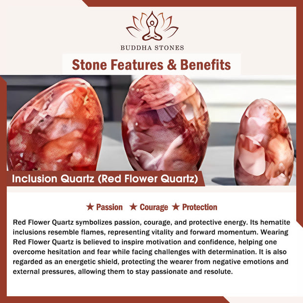 Buddha Stones 925 Sterling Silver Faceless Cat Head Natural Red Flower Quartz Passion Bracelet - image 7