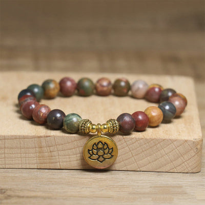 FREE Today: Happiness and Anti-stress Natural Colorful Emperor Stone Lotus Pattern Bracelet - Emperor Stone(Wrist Circumference: 15-17cm) - image 0