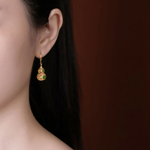 FREE Today: Prosperity and Luck Copper Hollow Gourd Jade Earrings - image 4