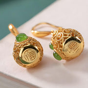 FREE Today: Prosperity and Luck Copper Hollow Gourd Jade Earrings - image 3