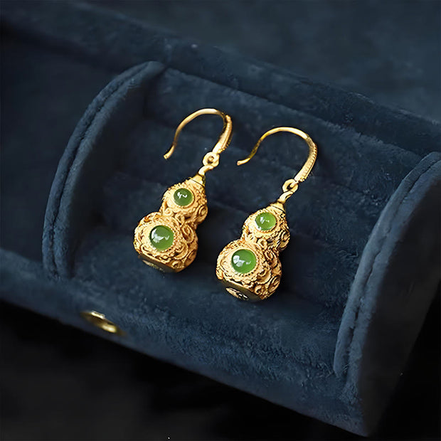 FREE Today: Prosperity and Luck Copper Hollow Gourd Jade Earrings - image 8