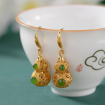 FREE Today: Prosperity and Luck Copper Hollow Gourd Jade Earrings - image 0