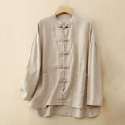 Buddha Stones Literary Artistic Chinese Knot Button Casual Cotton Linen Clothing - Linen - US8-10，UK/AU12-14，EU40-42 (2XL) - image 1
