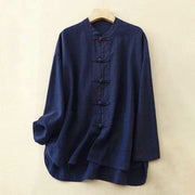 Buddha Stones Literary Artistic Chinese Knot Button Casual Cotton Linen Clothing - MidnightBlue - US8-10，UK/AU12-14，EU40-42 (2XL) - image 10