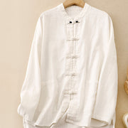 Buddha Stones Literary Artistic Chinese Knot Button Casual Cotton Linen Clothing - White - US8-10，UK/AU12-14，EU40-42 (2XL) - image 20