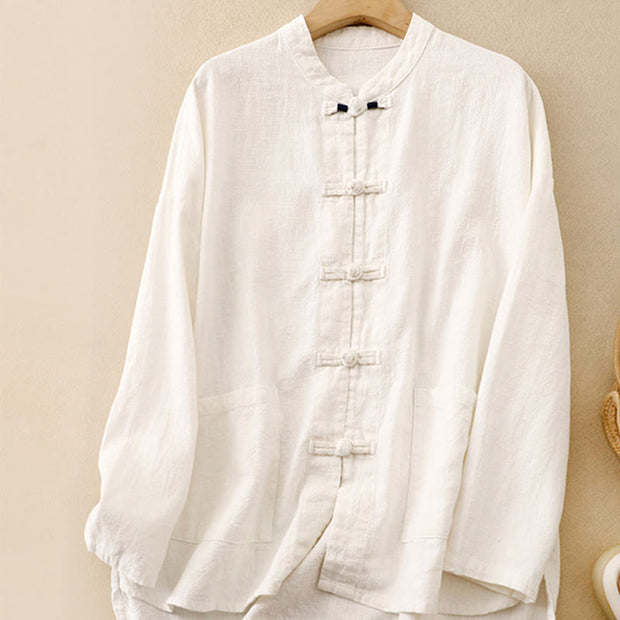Buddha Stones Literary Artistic Chinese Knot Button Casual Cotton Linen Clothing - White - US8-10，UK/AU12-14，EU40-42 (2XL) - image 20