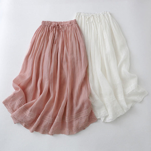 Buddha Stones Solid Lace Elastic Waist Cotton Women's Skirt - image 16