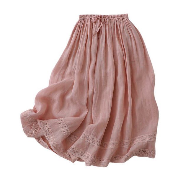Buddha Stones Solid Lace Elastic Waist Cotton Women's Skirt - image 5