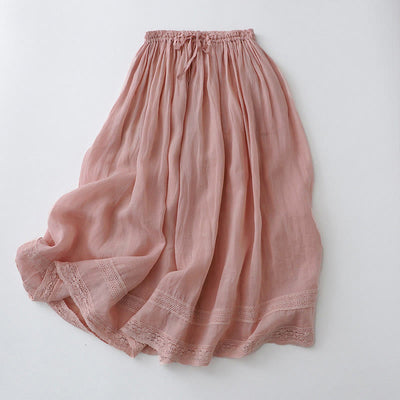 Buddha Stones Solid Lace Elastic Waist Cotton Women's Skirt - LavenderBlush - US8-10，UK/AU12-14，EU40-42 (2XL) - image 1