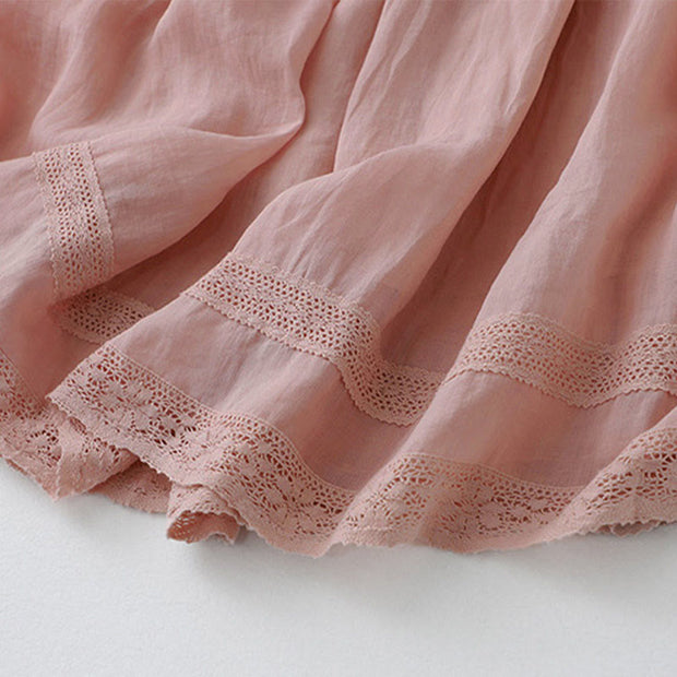 Buddha Stones Solid Lace Elastic Waist Cotton Women's Skirt - image 8