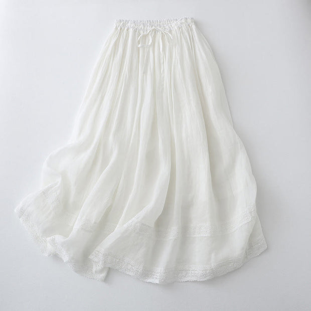 Buddha Stones Solid Lace Elastic Waist Cotton Women's Skirt - White - US8-10，UK/AU12-14，EU40-42 (2XL) - image 12