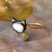 Buddha Stones Black Tridacna Stone Cat Jade Blessing Adjustable Ring - image 4