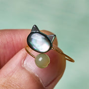 Buddha Stones Black Tridacna Stone Cat Jade Blessing Adjustable Ring - image 3