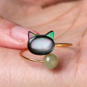 Buddha Stones Black Tridacna Stone Cat Jade Blessing Adjustable Ring - image 11