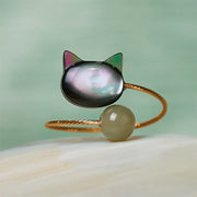 Buddha Stones Black Tridacna Stone Cat Jade Blessing Adjustable Ring - image 2