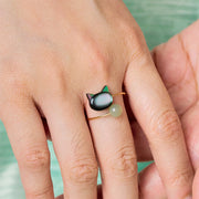 Buddha Stones Black Tridacna Stone Cat Jade Blessing Adjustable Ring - image 5