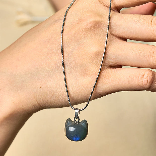 Buddha Stones Natural Cat Pattern Labradorite Healing Necklace Pendant - image 4