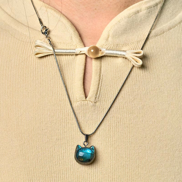 Buddha Stones Natural Cat Pattern Labradorite Healing Necklace Pendant - image 6