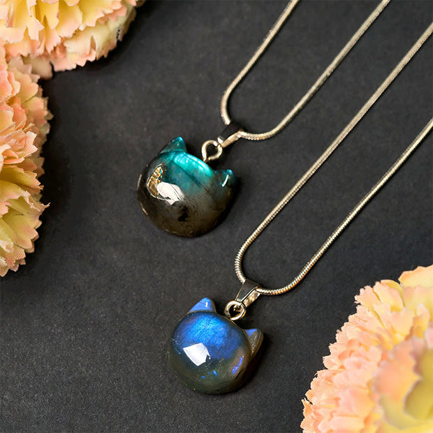 Buddha Stones Natural Cat Pattern Labradorite Healing Necklace Pendant - image 2