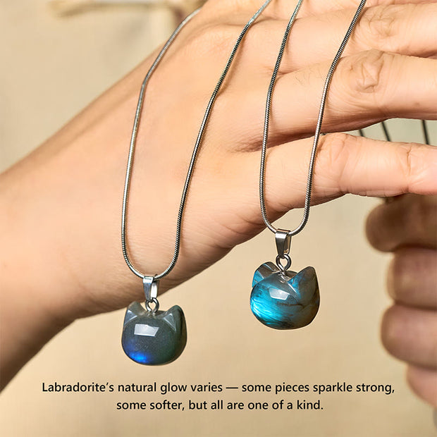 Buddha Stones Natural Cat Pattern Labradorite Healing Necklace Pendant - image 5