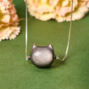 Buddha Stones 925 Sterling Silver Natural Silver Sheen Obsidian Gold Sheen Obsidian Cat Necklace - Silver Sheen Obsidian - image 1