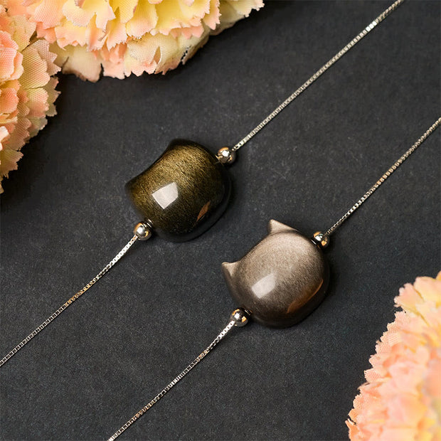 Buddha Stones 925 Sterling Silver Silver Sheen Obsidian Gold Sheen Obsidian Cat Soothing Bracelet - image 17