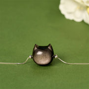 Buddha Stones 925 Sterling Silver Silver Sheen Obsidian Gold Sheen Obsidian Cat Soothing Bracelet - image 4