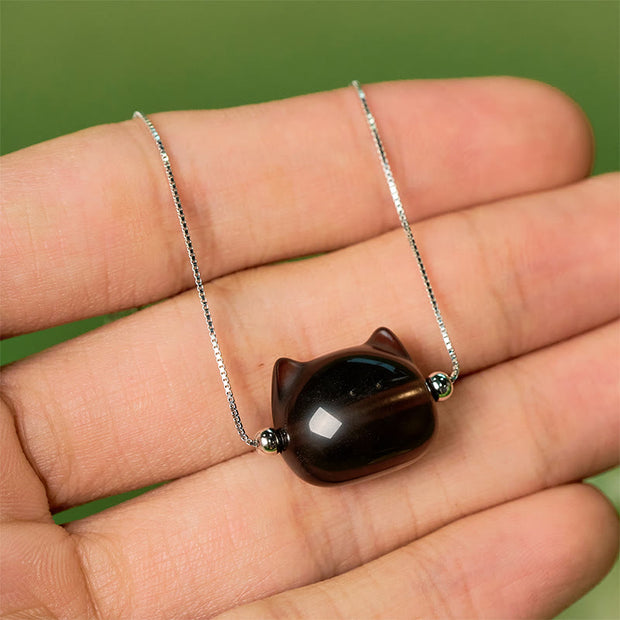 Buddha Stones 925 Sterling Silver Cat Natural Ice Obsidian Positive Bracelet - image 9