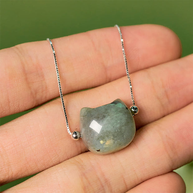 Buddha Stones 925 Sterling Silver Faceless Cat Head Natural Labradorite Healing Bracelet - image 10