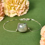 Buddha Stones 925 Sterling Silver Faceless Cat Head Natural Labradorite Healing Bracelet - 18-22cm - image 1