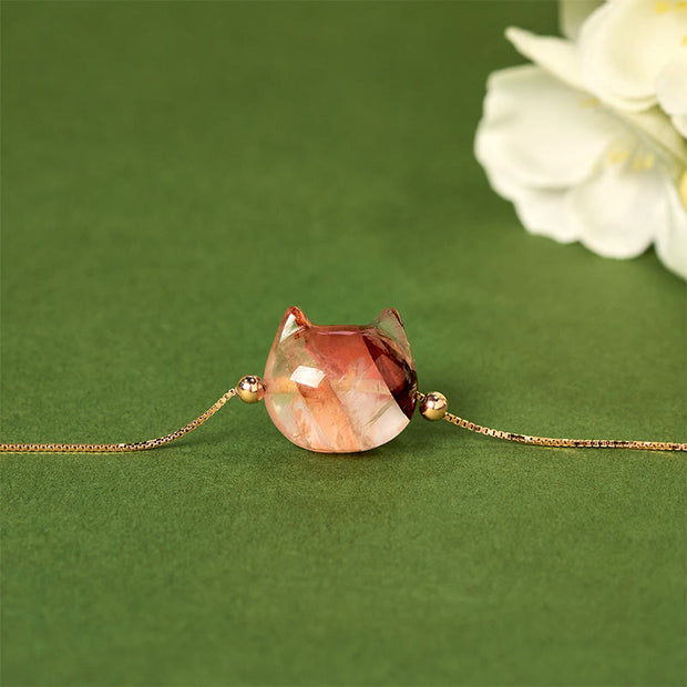 Buddha Stones 925 Sterling Silver Faceless Cat Head Natural Red Flower Quartz Passion Bracelet - image 2