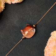 Buddha Stones 925 Sterling Silver Faceless Cat Head Natural Red Flower Quartz Passion Bracelet - image 4