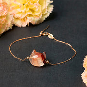 Buddha Stones 925 Sterling Silver Faceless Cat Head Natural Red Flower Quartz Passion Bracelet - image 3