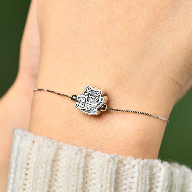 Buddha Stones 999 Sterling Silver Fortune Cat Protection Bracelet - image 5