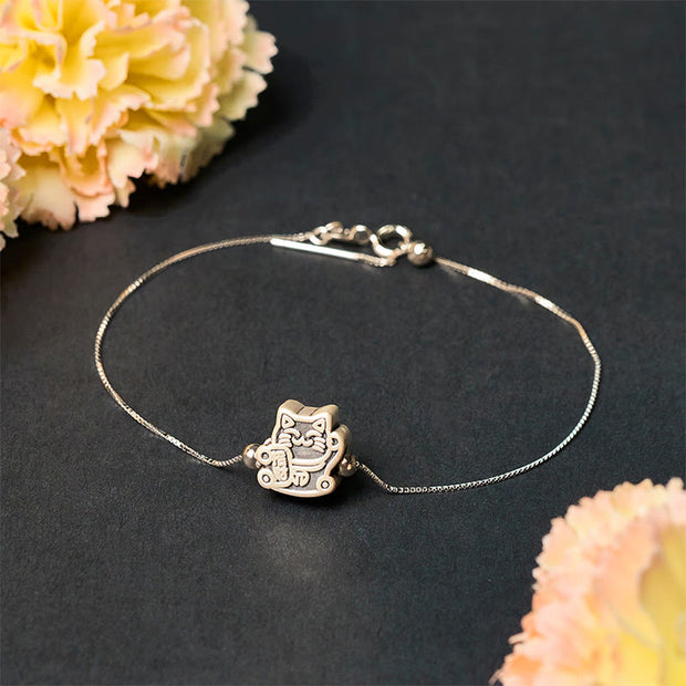 Buddha Stones 999 Sterling Silver Fortune Cat Protection Bracelet - image 4