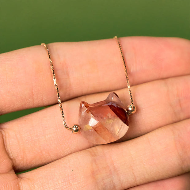 Buddha Stones 925 Sterling Silver Cat Head Natural Red Flower Quartz Protection Necklace Pendant - image 9