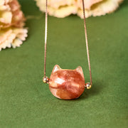 Buddha Stones 925 Sterling Silver Cat Head Natural Red Flower Quartz Protection Necklace Pendant - image 2